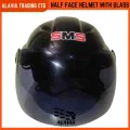 Black Half Face Helmet – Cap Style Bike Helmet with Sun Protection Glass | Stylish Open Face Helmet for Men & Women – Durable ABS Build.
