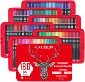 KALOUR 180 Premium Colored Pencil Set for Adult coloring - Artists Soft Core Drawing Pencils- Ideal for Sketching Shading Blending Crafting - Gift Tin Box. 