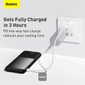 Baseus PPJP311 10000mAh Power Bank 22.5W Smart LED Digital Display with Attached 22.5W Type-C and 20W Lightning Cable 17mm Ultra Thin Powerbank. 