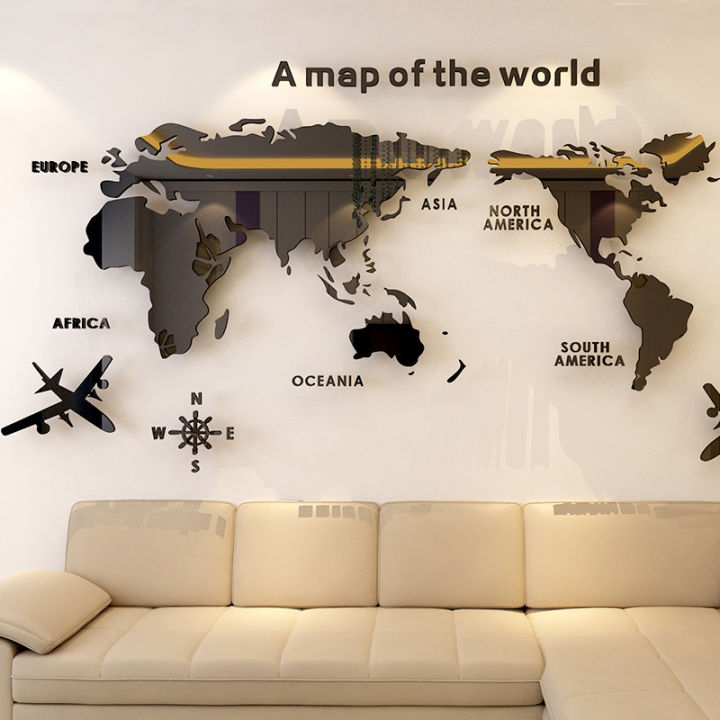 World Map Wall 3D Acrylic Wall Stickers Three-dimensional Mirror Stickers Bedroom Office Background Wall Decoration Stickers