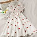 Summer Super Fairy White, Strawberry Printed Dress Women's Beautiful Bk 2021 New Ling Mid-Length Dress Ins Fashion.