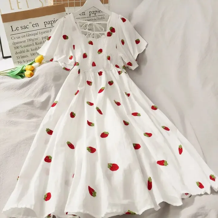 Summer%20Super%20Fairy%20White,%20Strawberry%20Printed%20Dress%20Women's%20Beautiful%20Bk%202021%20New%20Ling%20Mid-Length%20Dress%20Ins%20Fashion%20-%20Image%206