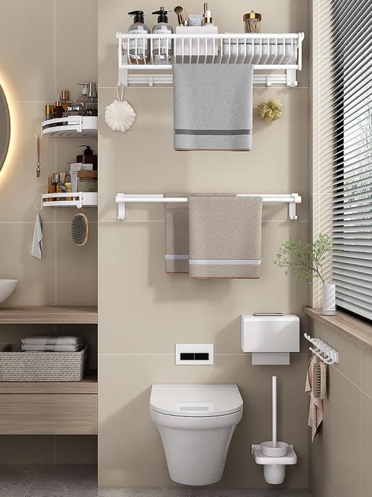 White%20towel%20rack%20non-perforated%20toilet%20space%20aluminum%20bathroom%20shelf%20wall%20mounted%20storage%20bath%20towel%20holder%20washroom%20-%20Image%203