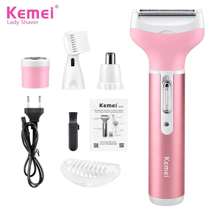 Kemei KM-6637 Multifunctional 4 in 1 Rechargeable woman body shaver Beard Eyebrow, Nose Trimmer set Female Electric shaver