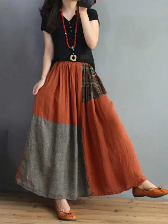Ladies%20Summer%20Pockets%20Elastic%20Waist%20Maxi%20Faldas%20Tunic%20Print%20Skirt%20Women%20Patchwork%20Vestidos%20Casual%20Saia%20Robe%20Femme%20-%20Image%207