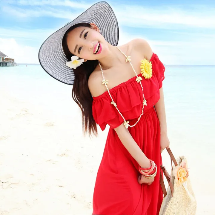 Women's%20Summer%20Beach%20Style%20Chiffon%20White%20Long%20Dress%20Lady%20Graceful%20Fairy%20Layers%20Ruffles%20Off-Shoulder%20Dresses%20Evening%20Party%20Gown%20-%20Image%207