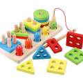 Fishing Game Geometry and Color Learning Five Sets of Columns Wooden Toys for Children Building Toy Baby Education Puzzle Board. 