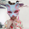 Kitsune Fox Mask Woman Cosplay Plastic Japanese Half Face Mask hanging on wall for Party Decoration Funny Children Anime Mask. 