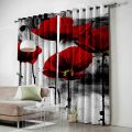 Ink Painting Red Flower Poppy Curtains Living Room Curtains Kids Room Kitchen Indoor Floral Curtain Panels With Grommets Valance.
