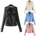Women Faux Leather Jacket Beige Casual Slim Motorcycle Biker Leather Coat Female Punk Streetwear Spring Autumn Jackets. 