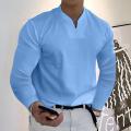 Casual V-Neck Solid Tees Men Shirts Long Sleeves Pullover Colorfast Autumn Trendy Shirts Oversized Tops Men Clothes Streetwear. 