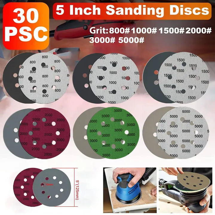 30Pcs%205-Inch%20Sanding%20Disc%20Sets,%20Hook&Loop%205-Inch%208-Hole%20Combination%20(800/1000/1500/2000/3000/5000)%20Sandpaper%20New%20Silicon%20Carbide%20-%20Image%203