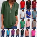 Plus Size V-neck Long Sleeve Elegant Design Lady Shirt For Women.