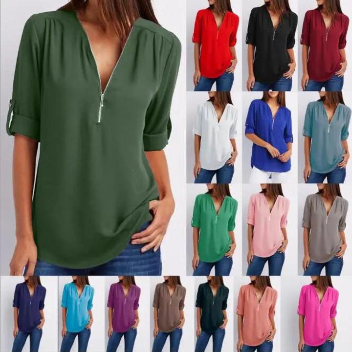 Plus Size V-neck Long Sleeve Elegant Design Lady Shirt For Women