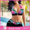 Trendygirl Summer Women Bikini Printed Deep V Neck Halter Bra Low Rise Micro Shorts Briefs Swimsuit Set for Swimming.