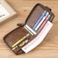 Men's small classic genuine leather wallet men's short wallet with buckle and zipper solid port ville clutch for men. 