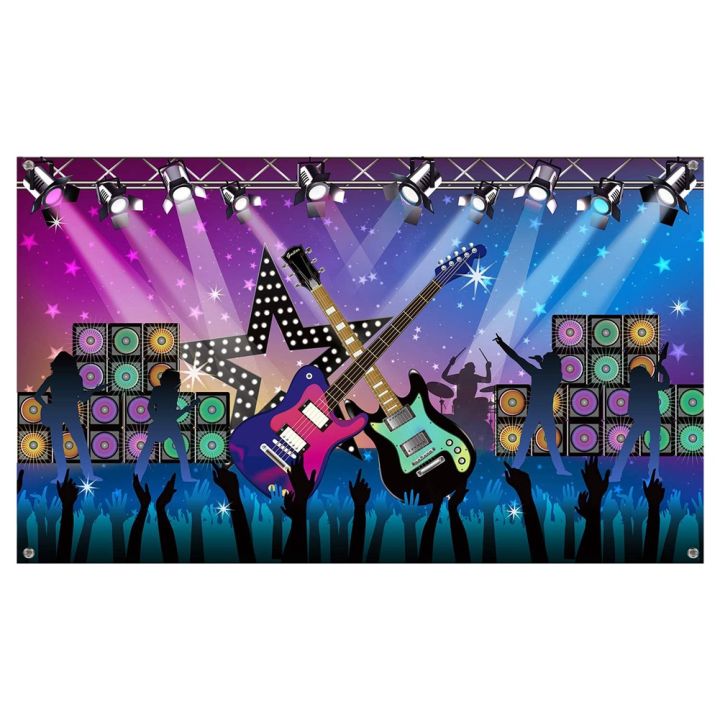 1 Pcs Karaoke Party Decorations Supplies Fabric Rock Star Vacation Party Backdrop Banner for Party