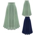 Women Elegant Long pleated skirt Party Chiffion High Waist Lace-up Long Skirt Female Solid Color Gauze Tutu Party Skirts. 
