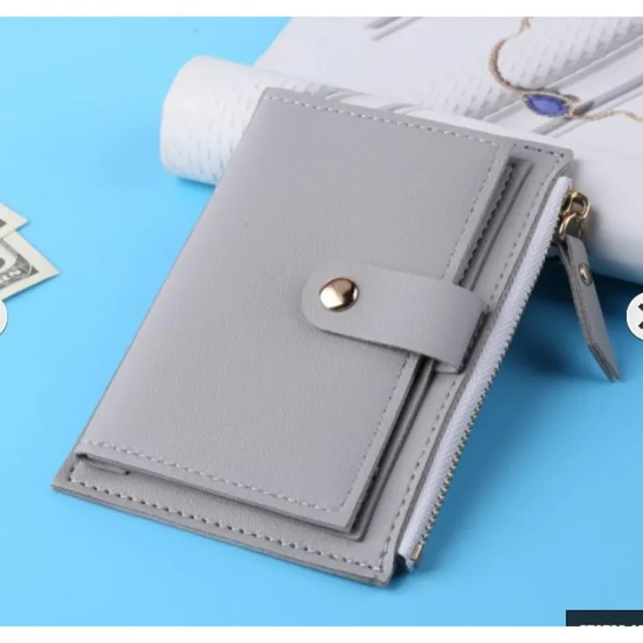 Women%20PU%20leather%20short%20pocket%20buckle%20zipper%20wallet%20Korean%20mini%20plain%20color%20flap%20trend%20purse%20multi-card%20high%20capacity%20card%20holder%20-%20Image%203