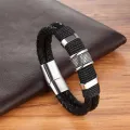 Black Braided Leather Bracelet Men Stainless Steel Magnetic Clasp Male Wristband. 