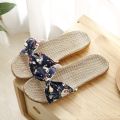 Women Summer Casual Slides Comfortable Flax Slippers Striped Bow Linen Flip Flops Platform Sandals Ladies Indoor Shoes.