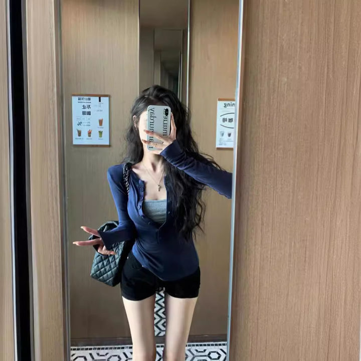 Pure%20Hot%20Girl%20Slim%20Fit%20V%20Collar%20Sling%20Outer%20Long-Sleeves%20Women's%20Spring%202024%20New%20Tight%20Slimming%20Two-Piece%20Suit%20-%20Image%203