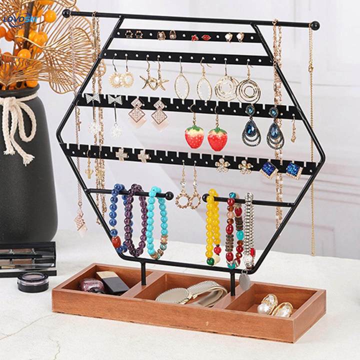 Jewelry%20Display%20Organizer%20Earring%20Holder%20with%20Wooden%20Tray%20for%20Dresser%20Decor%20-%20Image%202