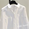 Double Pocket Front Short Back Long White Shirt for Women 2 023 Autumn Korean Style Loose Artistic bf Fashionable Casual Shirt.