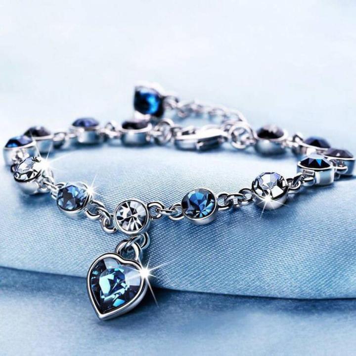 Ocean Heart Bracelet Blue Rhinestone