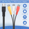 1Pc Usb Male Plug To 3 Female Adapter Audio Converter Video Av A/V Cable Usb To Cable For Hdtv Tv Television Wire Cord.