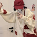 Embroidered Little Flower Pullover Sweater for Female Students Autumn and Winter New Korean Style Contrast Color Idle Style Loose Outer Wear Sweater. 