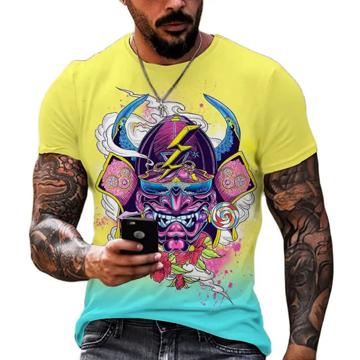 2023%20New%20Summer%20Japanese%20Style%20Harajuku%20Samurai%20Tattoo%20Men's%20T-shirts%20Fashion%20Art%20Mask%20O-Neck%20Short-Sleeved%20Tattoo%20Punk%20Clothing%20-%20Image%205