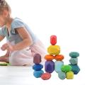 Wooden Sorting Stacking Balancing Stone Montessori Building Blocks Stacking Game for Children. 