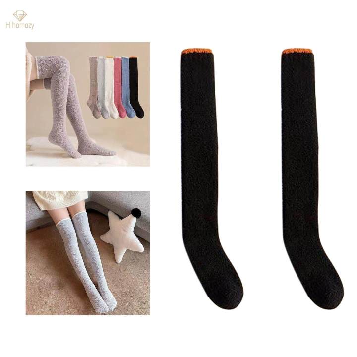 Women%20Knee%20High%20Socks%20over%20Knee%20Thigh%20High%20Socks%20for%20Home%20Living%20Room%20Black%20-%20Image%202