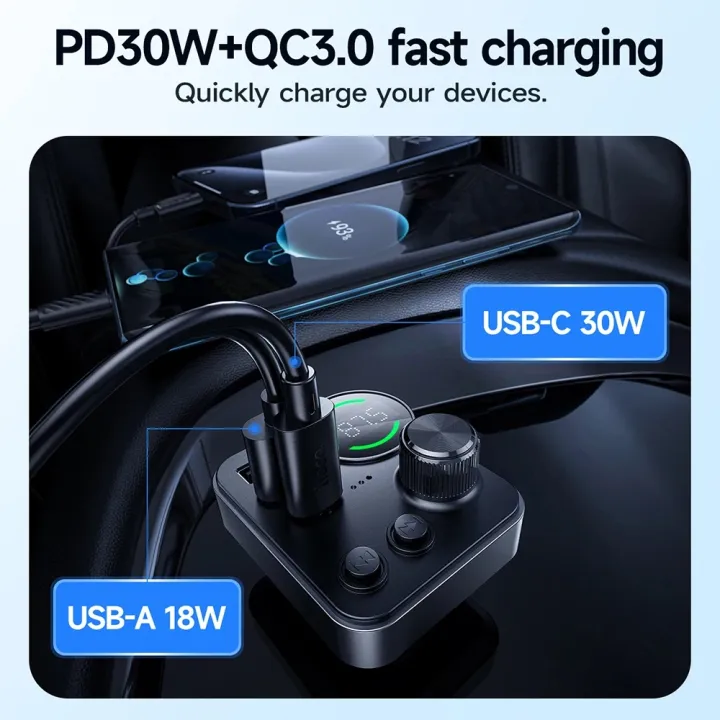 Hoco%20E86%20Alegria%2048W%20Dual%20Port%20Car%20Charger%20%7C%2030W%20PD%20+%20QC3.0%20%7C%20Bluetooth%205.4%20FM%20Transmitter%20-%20Image%203