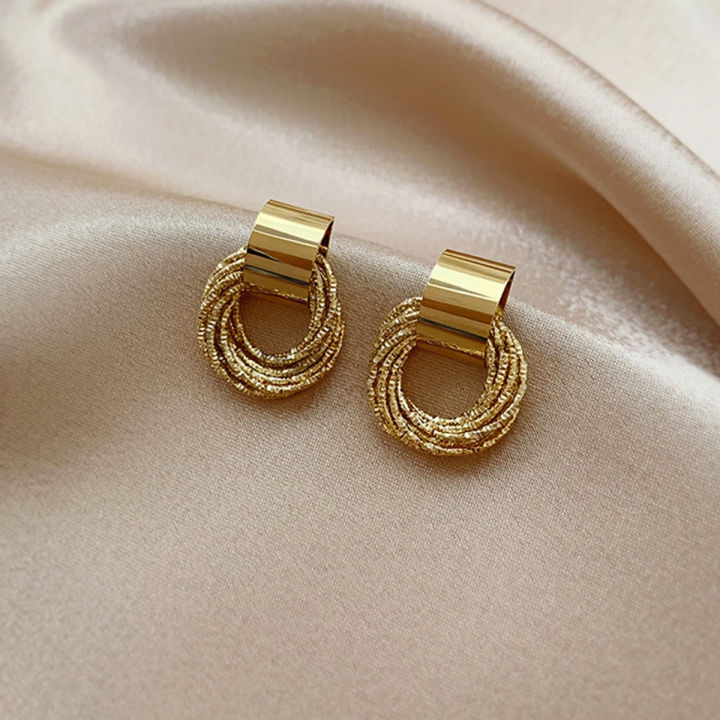 Golden Metal Stud Earrings for Women