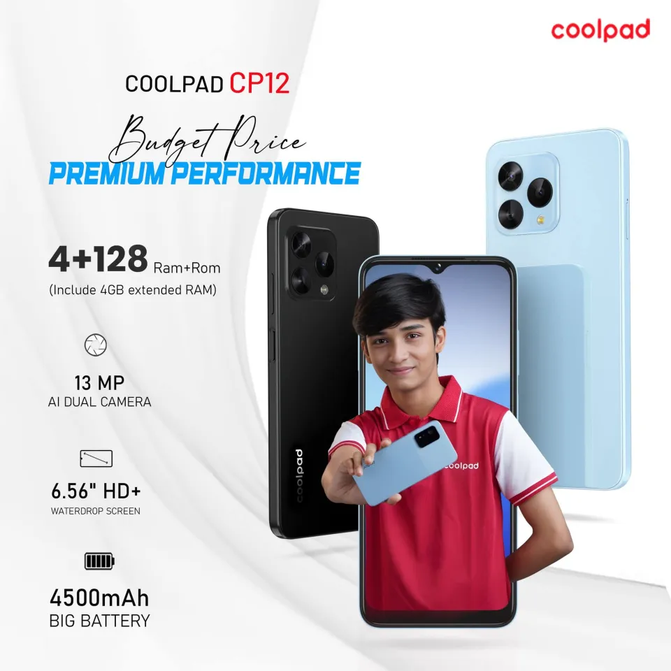 Coolpad CP12 Smartphone – 6.52” HD+ Display, 8GB RAM (4+4), 128GB