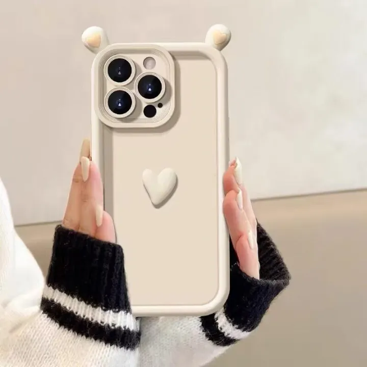 Phone%20Case%20For%20iPhone%2011%2013%2014%2015%20Pro%20Max%20Plus%2013Mini%20Casing%20Coffee%20Cute%203D%20Ears%20Love%20Heart%20Wine%20Red%20Cute%20Candy%20Color%20Soft%20Shockproof%20Cover%20Matte%20Silicone%20-%20Image%203