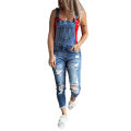 Women's Denim Overalls, Casual Slim Fit Ankle Length Skinny Leg Ripped Bib Overalls Long Jumpsuit. 