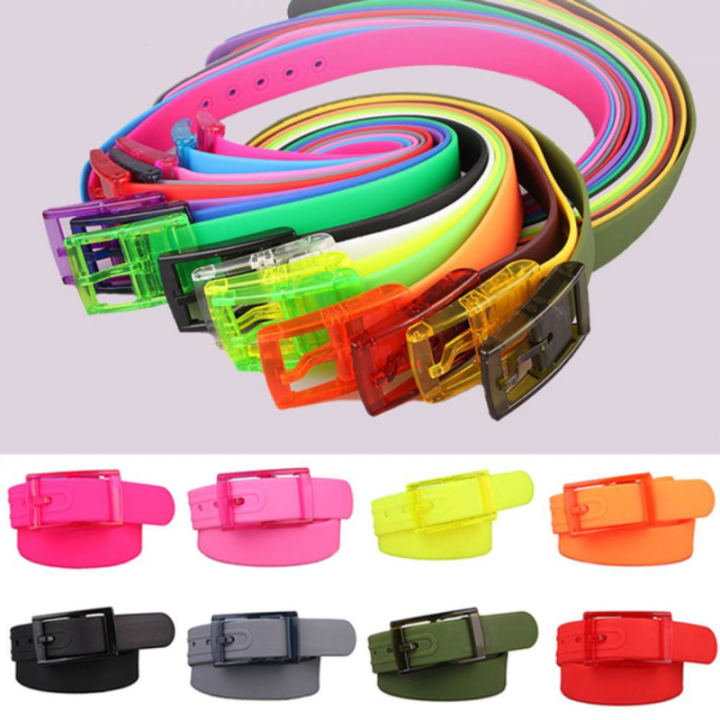 Candy Color Silicone Rubber Belts for Women Men Harajuku Plastic Buckle Pins Jeans Belt Punk Silicone Solid Color Wayist Belt