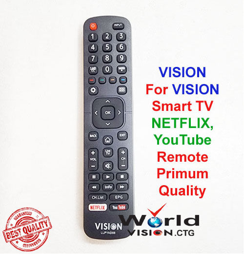 Remote Control For VISION Android Smart Led TV Remote, Youtube, Netflix, option