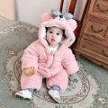Baby Winter Fleece Jumpsuit With Hood Girls Boys Snowsuits Warm Rompers Outfits-Long-30,Body-28inci -1pcs. 