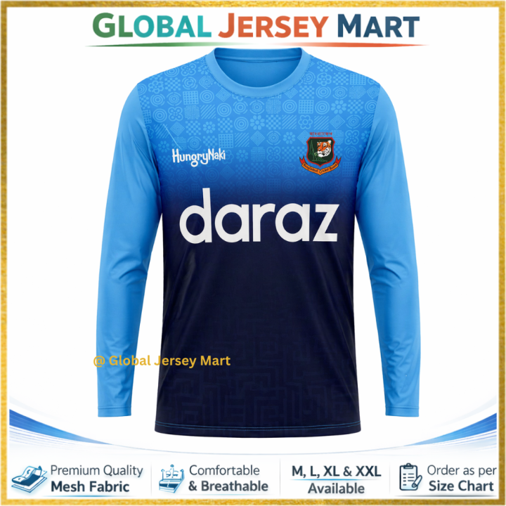 Bangladesh Cricket Board (BCB) Training/Jersey – Daraz Sponsor Print – Full Sleeve Sports Fan Jersey – Blue Gradient Team Shirt