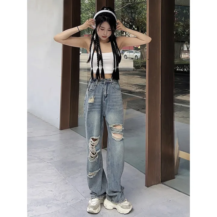High%20Waist%20American%20Hot%20Girl%20Washed%20Make%20Old%20Ripped%20Jeans%20Women's%20Straight%20Loose%20Slimming%20Drooping%20Wide-Leg%20Pants%20-%20Image%204