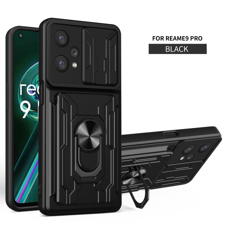 xprmy for Realme 9 Pro 5G Case Card Bag Sliding Window Camera Protection Magnetic Ring Kickstand Shockproof Phone Cover