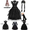 Baby Wednesday Costume Kids Princess Elegant Dress Children Family Dancing Horror Disguise Addams Cosplay Halloween Dress 4-12T. 