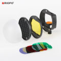 TRIOPO Speedlite Flash Light Modifier Accessories Kit with Magnetic Universal Mount Adapter + Diffuser Ball + Grid Reflector.