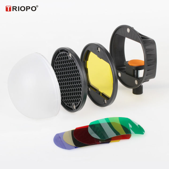 TRIOPO Speedlite Flash Light Modifier Accessories Kit with Magnetic Universal Mount Adapter + Diffuser Ball + Grid Reflector