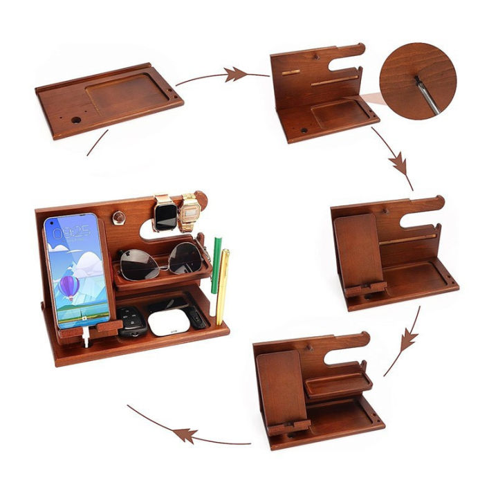 Wooden%20Bedside%20Wood%20Phone%20Docking%20Station%20Holder%20Wallet%20Watch%20Stander%20Storage%20Rack%20Key%20Sunglasses%20Organizers%20For%20Iphone%20Huiye%20-%20Image%205