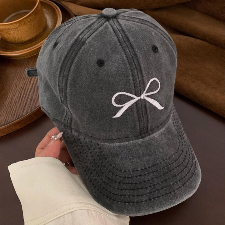 Breathable Bow Embroidered Baseball Hat Retro Embroidered Adjustable Vintage Baseball Cap Soft Top Sunscreen Sunproof Cap for Travel Hat Outdoor Sun Shade Women's Cap Daily Wear Streetwear Fashion